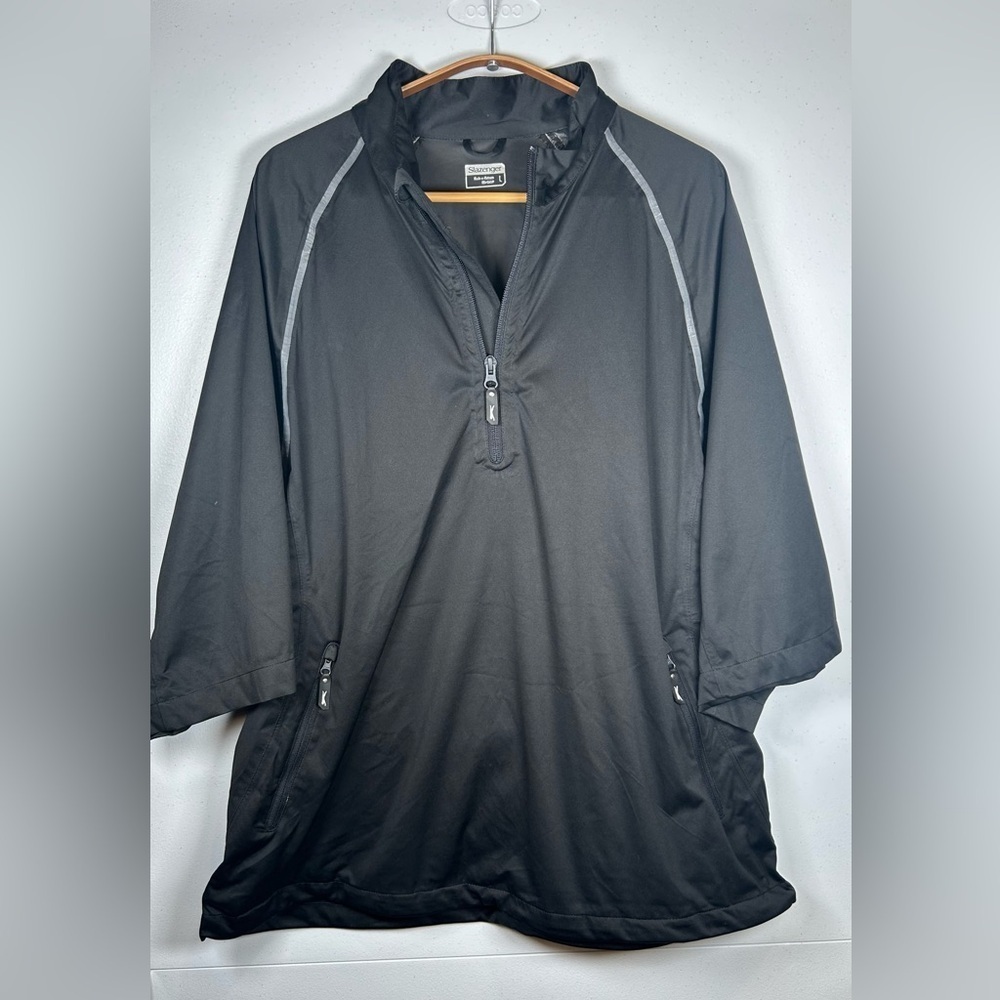 Slazenger Black Windbreaker Half Sleeve 3/4 Zip Pullover Jacket. Size Large. - Picture 1 of 9